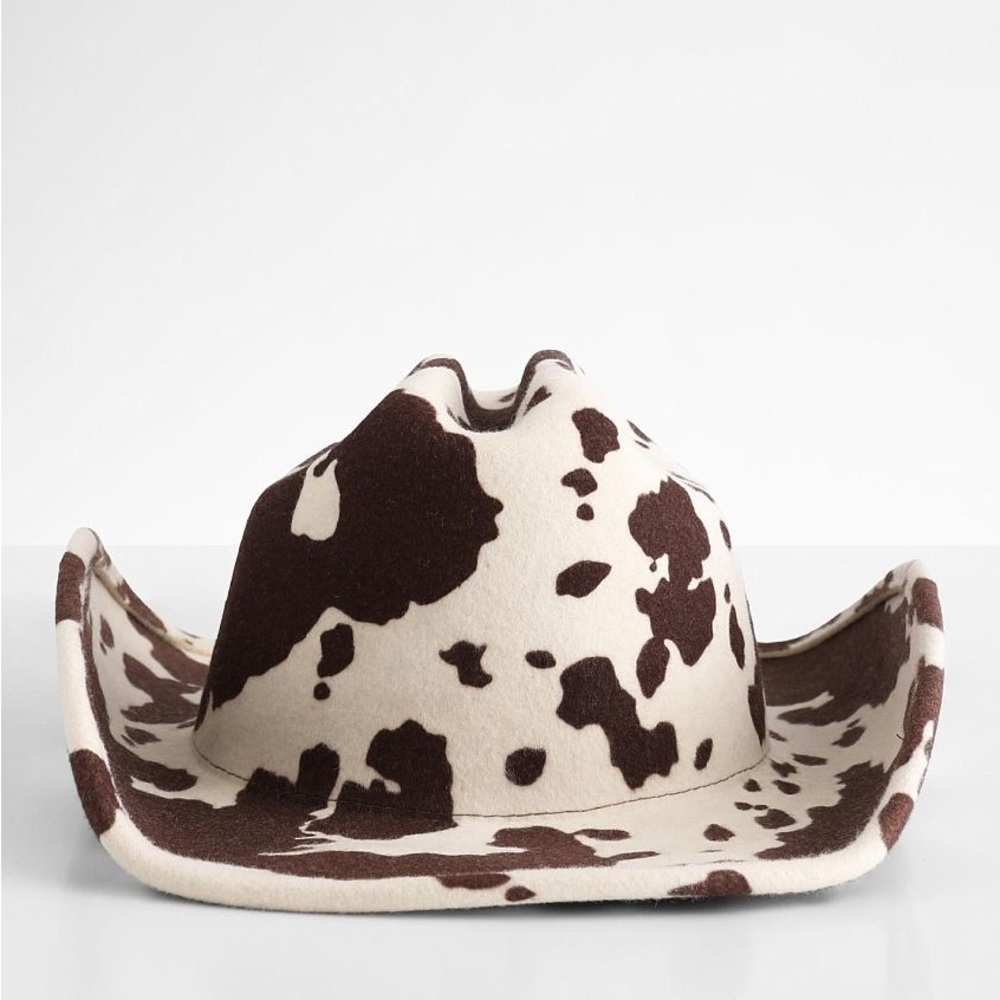 Urban Outfitters wool Brown and White Cow Print Cowboy Hat - Picture 12 of 14